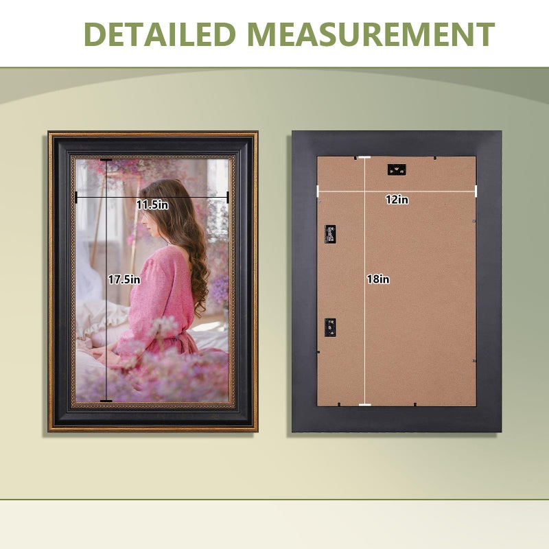 Space Art Deco, 12x18 Ornate Picture Frame Without Mat for 12x18 Photo,Shatter-Resistant Glass Sawtooth Hangers Wall Mount Display(Color Black/Ornate Gold) - Image 5